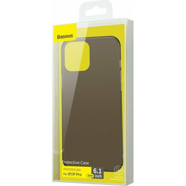 Baseus Frosted Glass Back Cover Σιλικόνης Μαύρο (iPhone 12 / 12 Pro)
